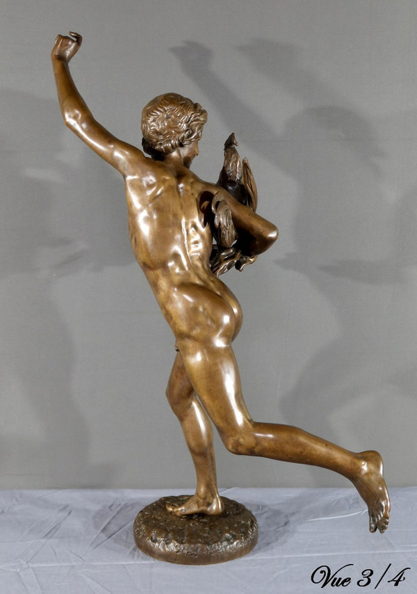 “Vincitore nel combattimento di galli” in bronzo, firmato A. Falguière – 2a parte del XIX secolo