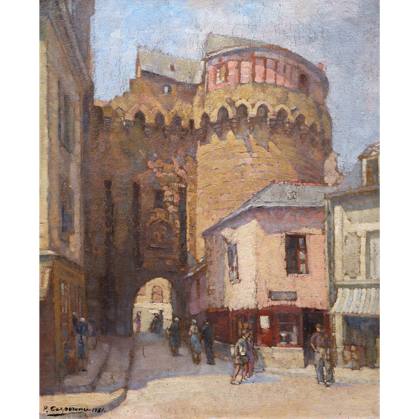 Paul Jean Marie TERPEREAU, Lively scene in front of the Prison Gate in Vannes, Morbihan