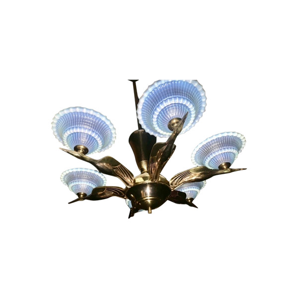 Lustre art déco oiseaux bronze 