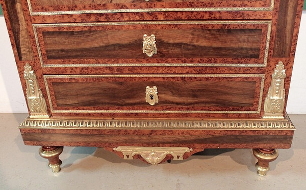 Secrétaire en Cèdre et Loupe de Thuya, style Louis XVI, époque Napoléon III - XIXe