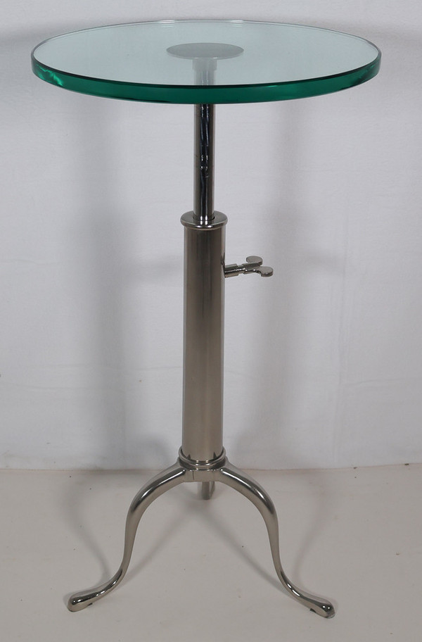 Telescopic pedestal table in chrome metal from the 70s