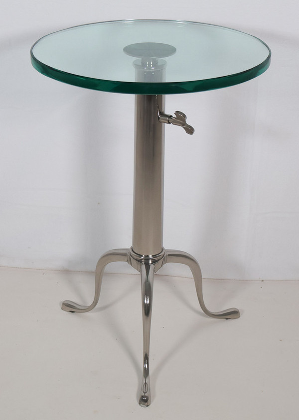 Telescopic pedestal table in chrome metal from the 70s