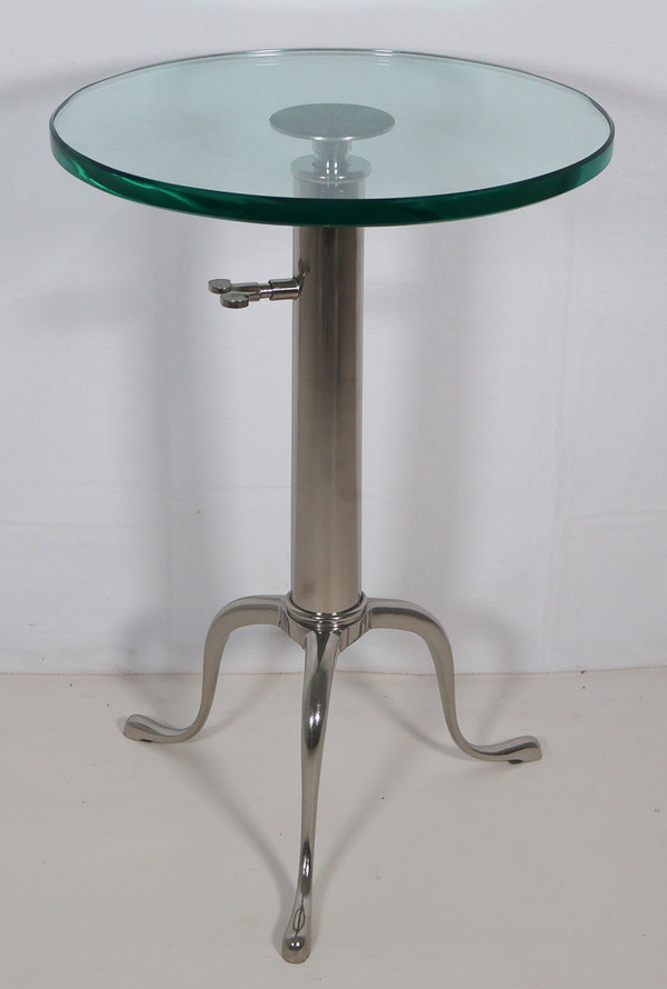 Telescopic pedestal table in chrome metal from the 70s