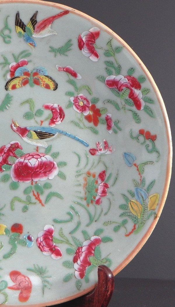 Chine, Province Canton, Première Moitié Du XIXème Siècle, assiette en porcelaine vert céladon.