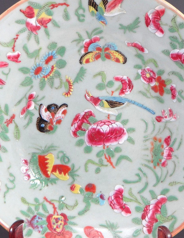 Chine, Province Canton, Première Moitié Du XIXème Siècle, assiette en porcelaine vert céladon.