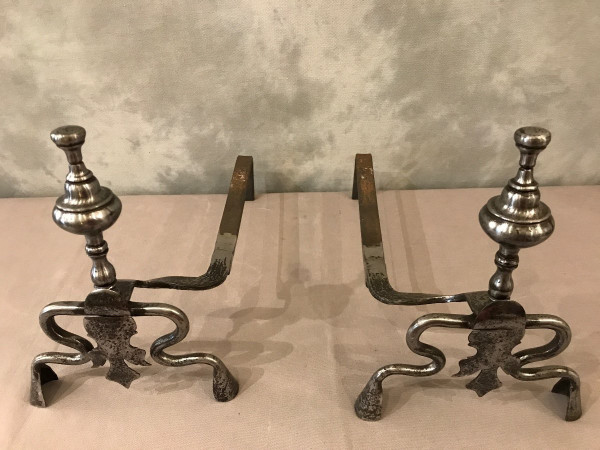 Beautiful pair of old wrought iron andirons from the late 17th century 