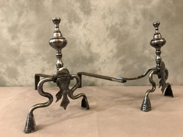 Beautiful pair of old wrought iron andirons from the late 17th century 