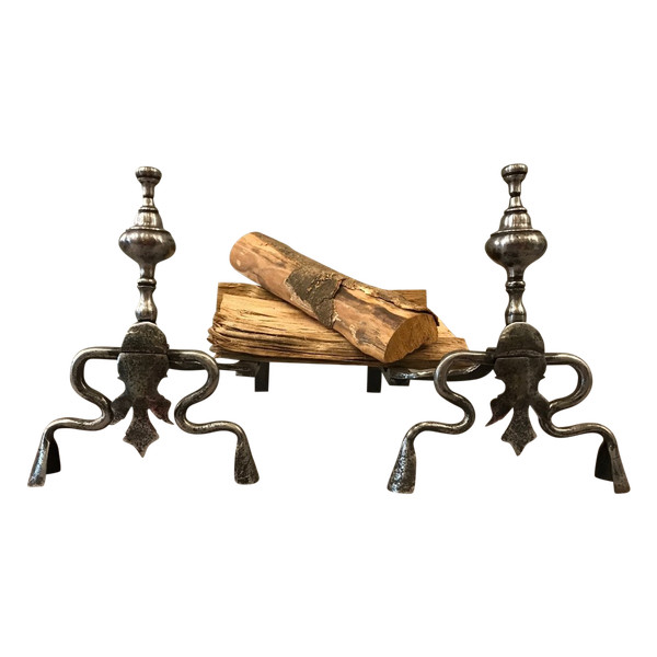 Beautiful pair of old wrought iron andirons from the late 17th century 