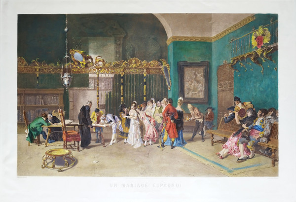 Watercolor Engraving Wedding After Fortuny 19th