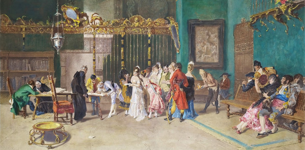 Watercolor Engraving Wedding After Fortuny 19th
