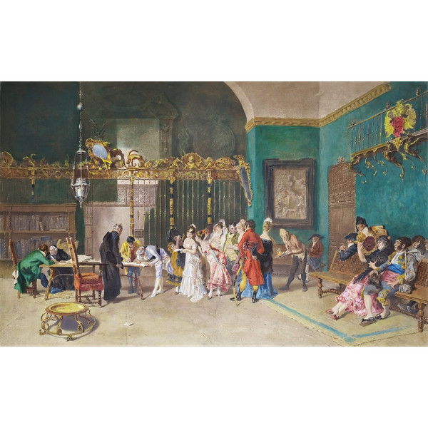 Watercolor Engraving Wedding After Fortuny 19th