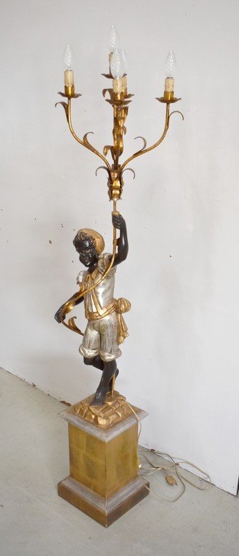  Nubien Porte-Torchère en Bois Sculpté, goût Vénitien – 1ère partie XXe 