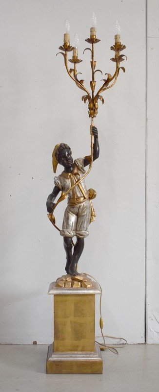  Nubien Porte-Torchère en Bois Sculpté, goût Vénitien – 1ère partie XXe 