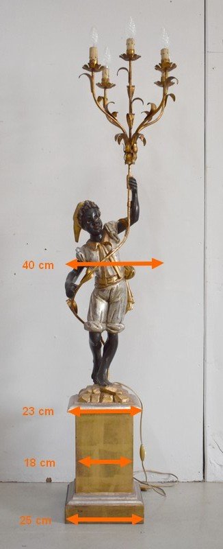  Nubien Porte-Torchère en Bois Sculpté, goût Vénitien – 1ère partie XXe 