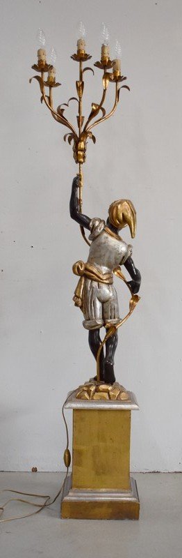  Nubien Porte-Torchère en Bois Sculpté, goût Vénitien – 1ère partie XXe 