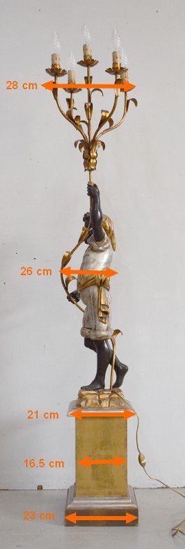  Nubien Porte-Torchère en Bois Sculpté, goût Vénitien – 1ère partie XXe 