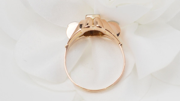 Anello Tank In Oro Rosa E Bianco, Diamanti