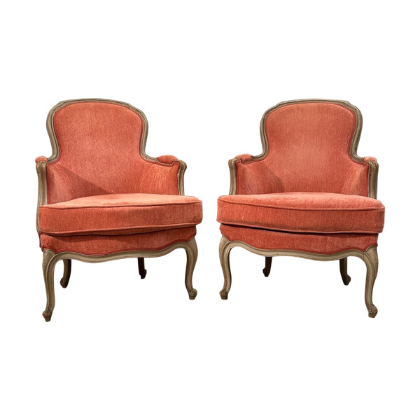 Paire De Bergères En Bois Laqué De Style Louis XV Epoque XIXème