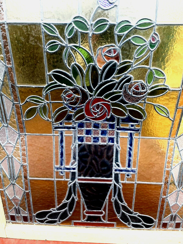 20th century Art Deco stained glass panel