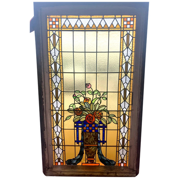 20th century Art Deco stained glass panel
