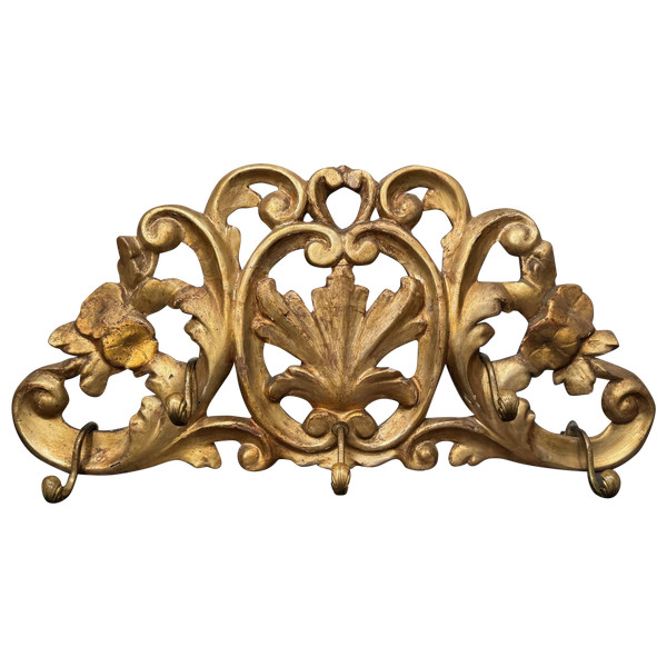 Rare porte-manteau en bois doré, Italie, 19e s.