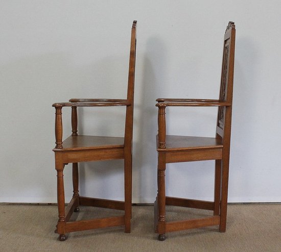  Paire de Fauteuils dits 'Caquetoires' en Chêne Blond, style Renaissance - Fin XIXe 