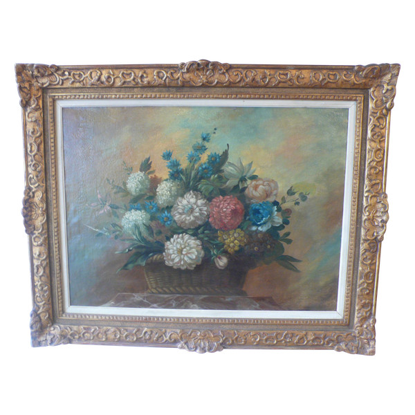 Tableau représentant des fleurs d’époque XIXème siècle.