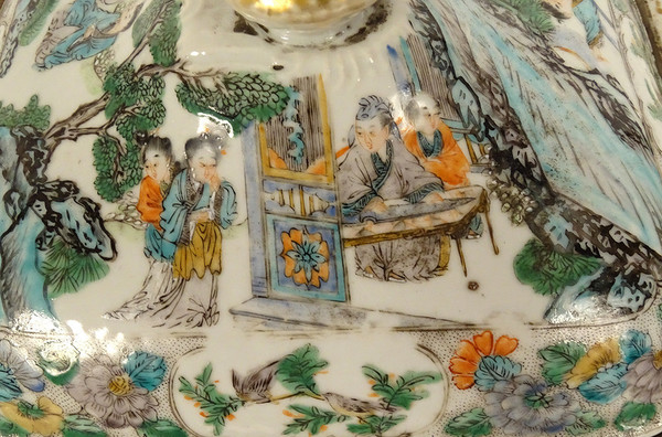 Terrine Couverte Porcelaine Chine Famille Verte Personnages Paysages XVIIIè