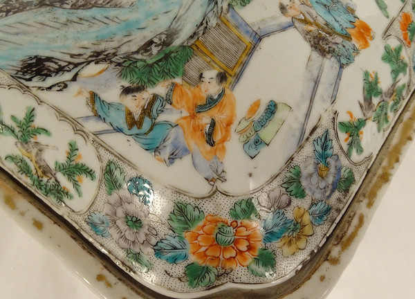 Terrine Couverte Porcelaine Chine Famille Verte Personnages Paysages XVIIIè