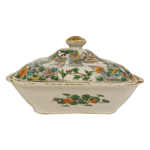 Terrine Couverte Porcelaine Chine Famille Verte Personnages Paysages XVIIIè