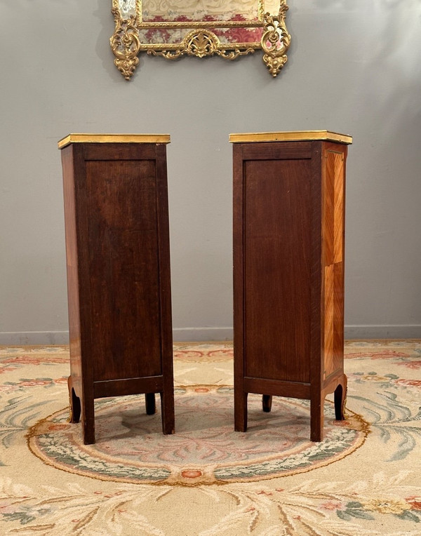 Paire De Petits Chiffonniers De Style Transition Louis XV Louis XVI XIXème