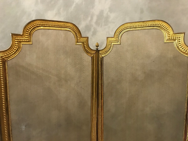 Pare feu de cheminée ancien en laiton doré d'époque 19 ème de style Louis XVI 