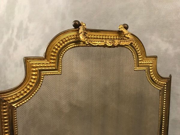 Pare feu de cheminée ancien en laiton doré d'époque 19 ème de style Louis XVI 