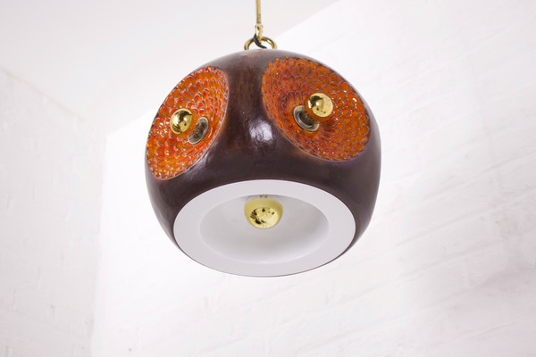 Hanging lamp in glazed ceramic & brass.