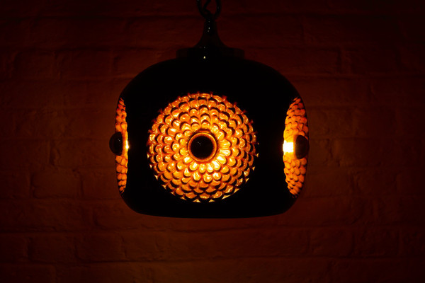 Hanging lamp in glazed ceramic & brass.