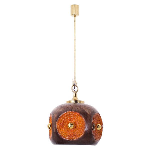 Hanging lamp in glazed ceramic & brass.