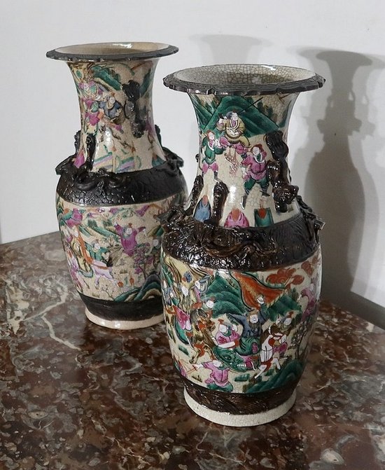  Pair of Nanjing Porcelain Vases, China - Late 19th century