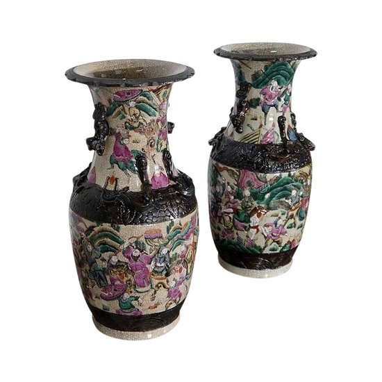  Paire de Vases en Porcelaine de Nankin, Chine – Fin XIXe 