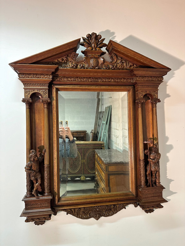 Neo-Renaissance walnut mirror
