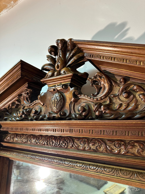 Neo-Renaissance walnut mirror