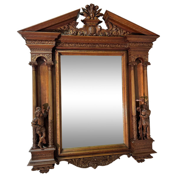 Neo-Renaissance walnut mirror