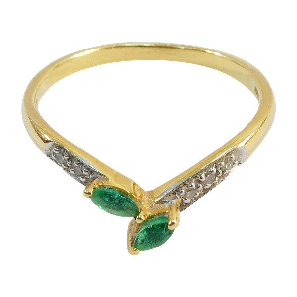 Bague en OR jaune 18 carats avec emeraudes et diamants