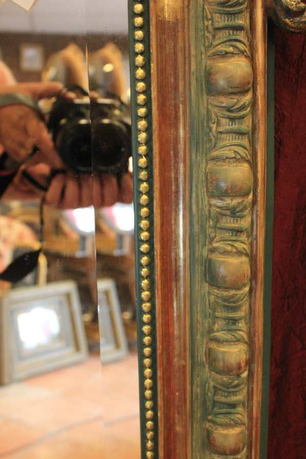 112 X 155 Cm, Miroir Ancien De Cheminée Style Louis XV, Feuille d'Or Et Patine, Glace Biseautée