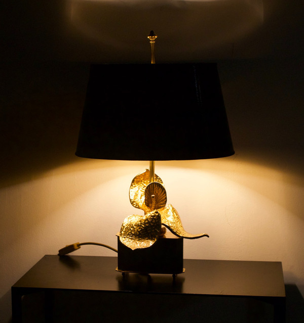 Lampe Anthurium en laiton doré
