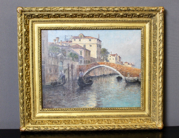 Gondoliers in Venice By Johannes Son , Oil On Canvas