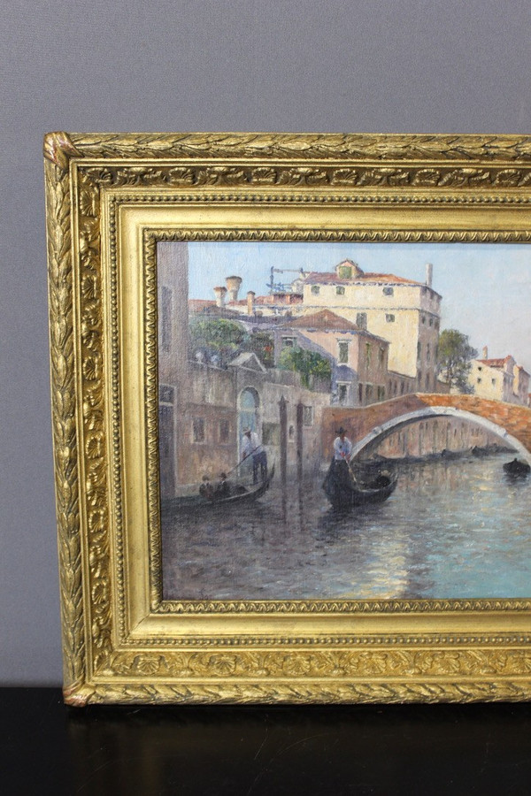 Gondoliers in Venice By Johannes Son , Oil On Canvas