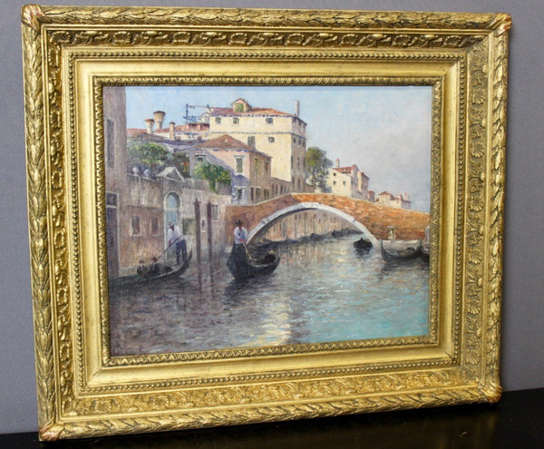 Gondoliers in Venice By Johannes Son , Oil On Canvas