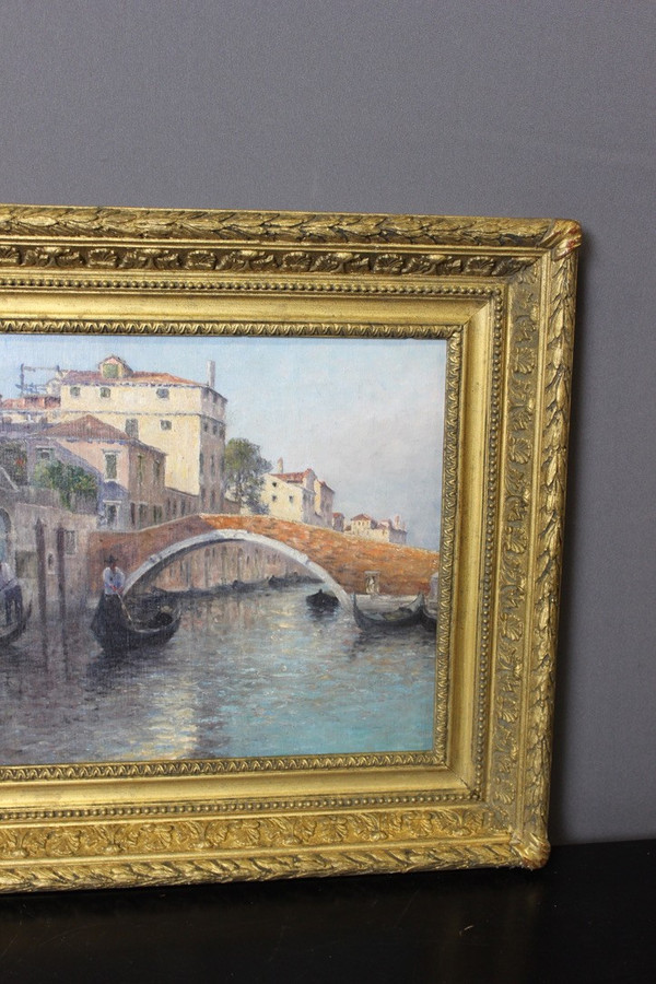 Gondoliers in Venice By Johannes Son , Oil On Canvas