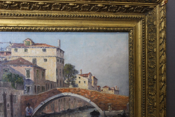Gondoliers in Venice By Johannes Son , Oil On Canvas