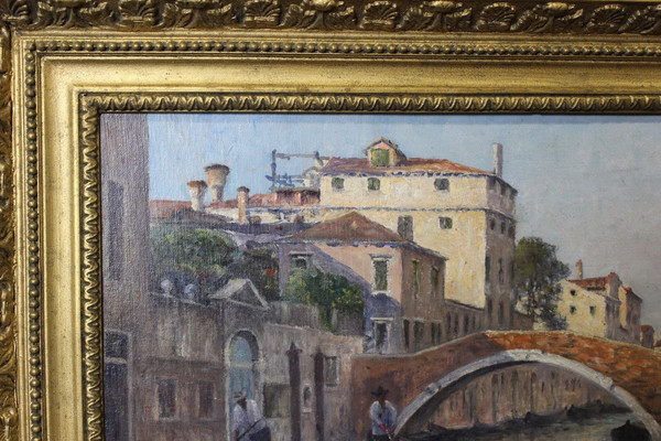 Gondoliers in Venice By Johannes Son , Oil On Canvas
